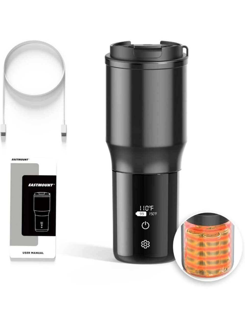 Smart Temperature Controlled Heated Coffee Mug | 15oz Vacuum Insulated | LCD